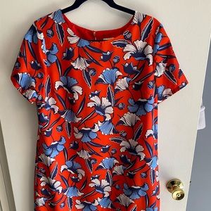 Floral red and blue J. Crew shift dress, size 12